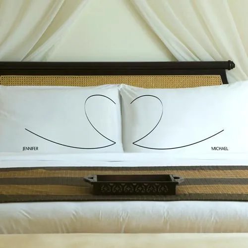 Midnight Black Couples Heartstrings Personalized Pillow Case Set