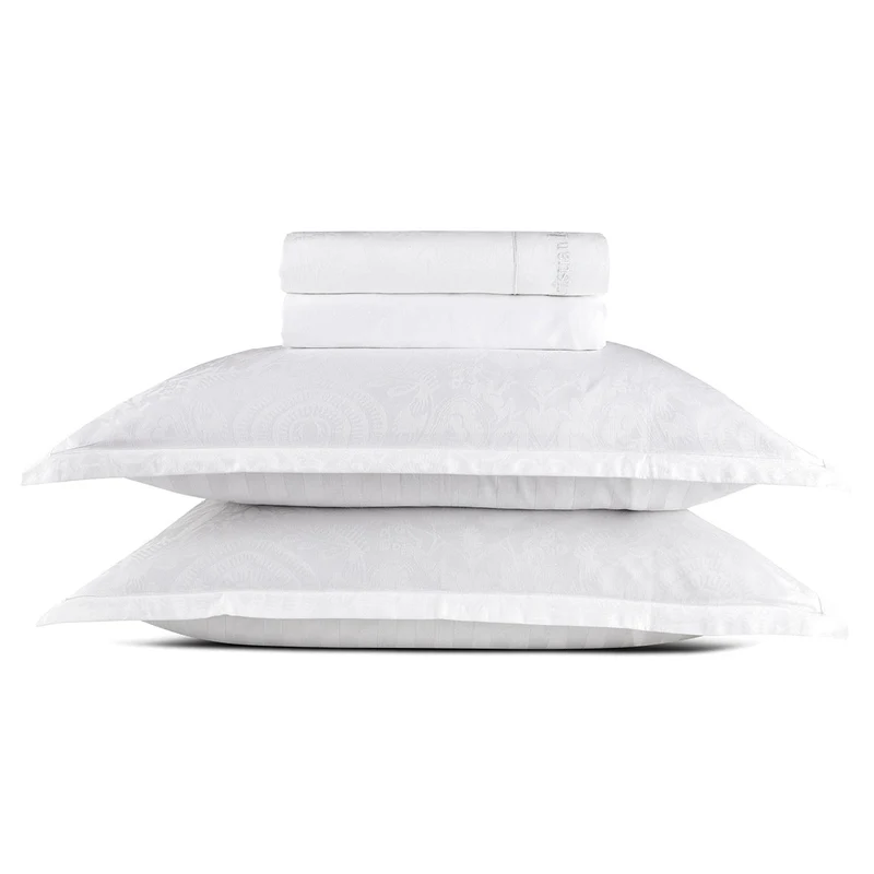 Ensemble de draps : drap-housse, drap plat, taie(s) d'oreiller en satin de coton - tissé Jacquard - dessin Love Stories Blanc