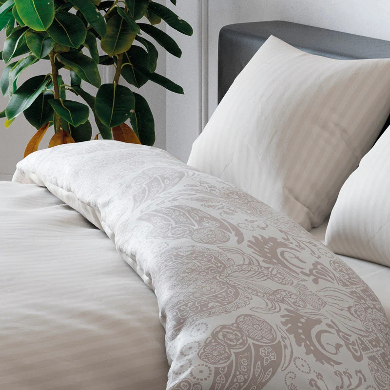 Housse de couette + taie(s) d'oreiller satin de coton - Arles taupe rayé