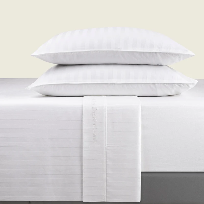Ensemble de draps : drap-housse, drap plat, taie(s) d'oreiller en satin de coton - tisse Jacquard - Blanc