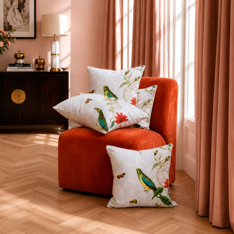 Housse de couette + taie(s) d'oreiller satin de coton - Jardin d'hiver gris perle