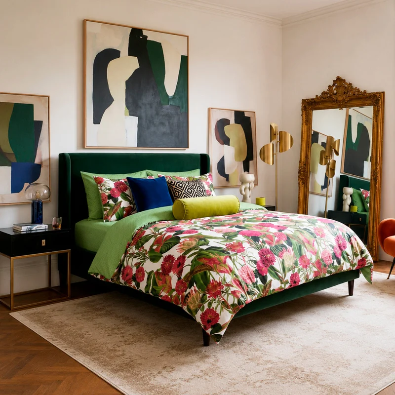 Drap-housse satin de coton - Garden Micro vert
