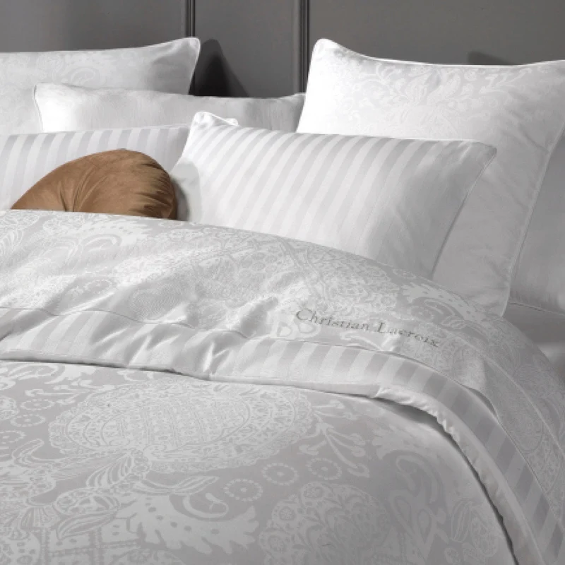 Taie(s) d'oreiller satin de coton tissé Jacquard Arles Blanc