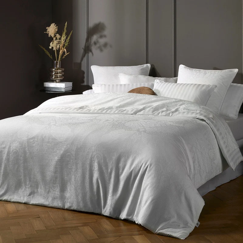 Drap plat satin de coton - Jacquard Arles Blanc