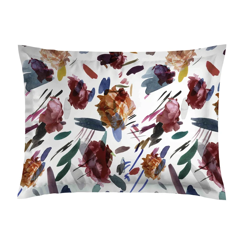 Taie d'oreiller satin de coton - Arty flowers Blanc
