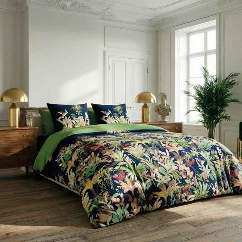 Housse de couette + taie(s) d'oreiller satin de coton - Miami Bleu foncé