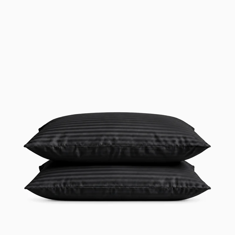 2 Taies d'oreiller satin premium - Rayures satinées