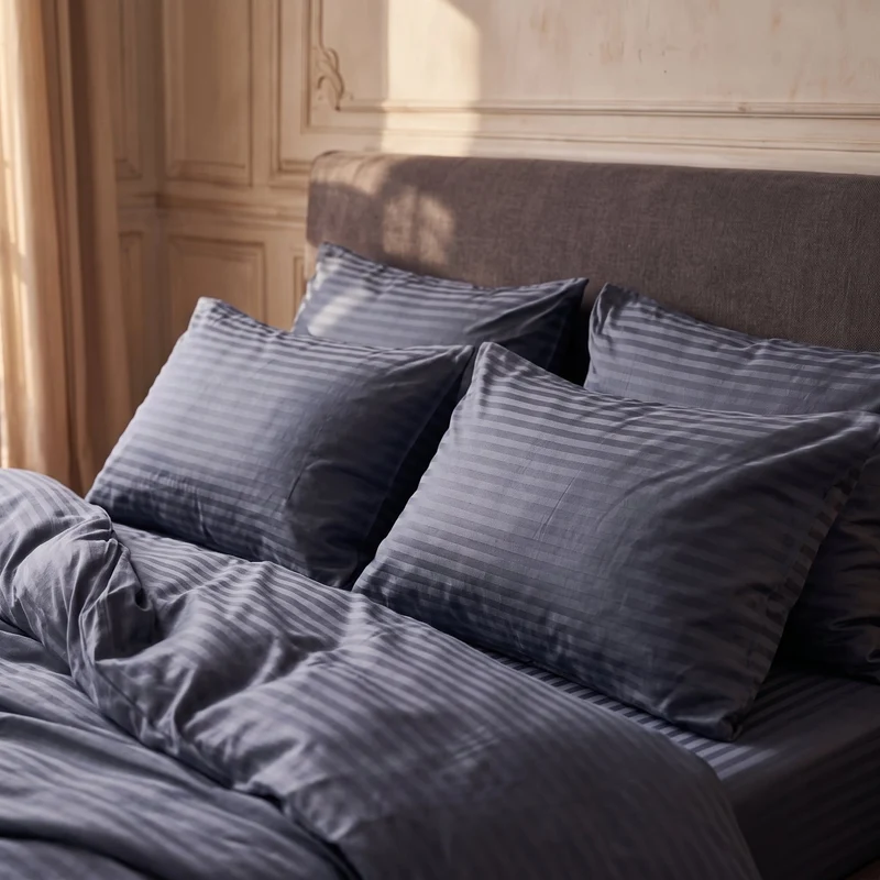 2 Taies d'oreiller satin premium - Rayures satinées