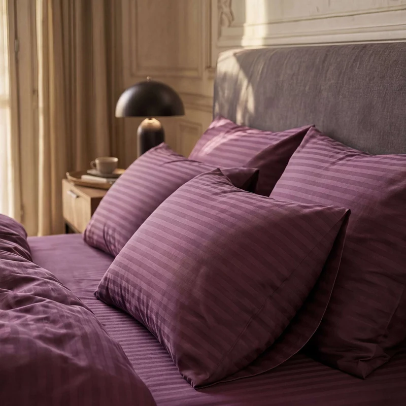 2 Taies d'oreiller satin premium - Rayures satinées