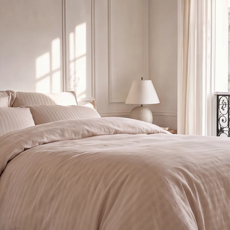 Parure de lit satin premium - Rayures satinées