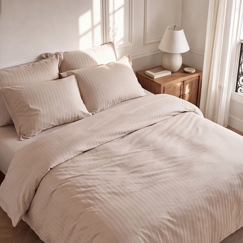 Parure de lit satin premium - Rayures satinées
