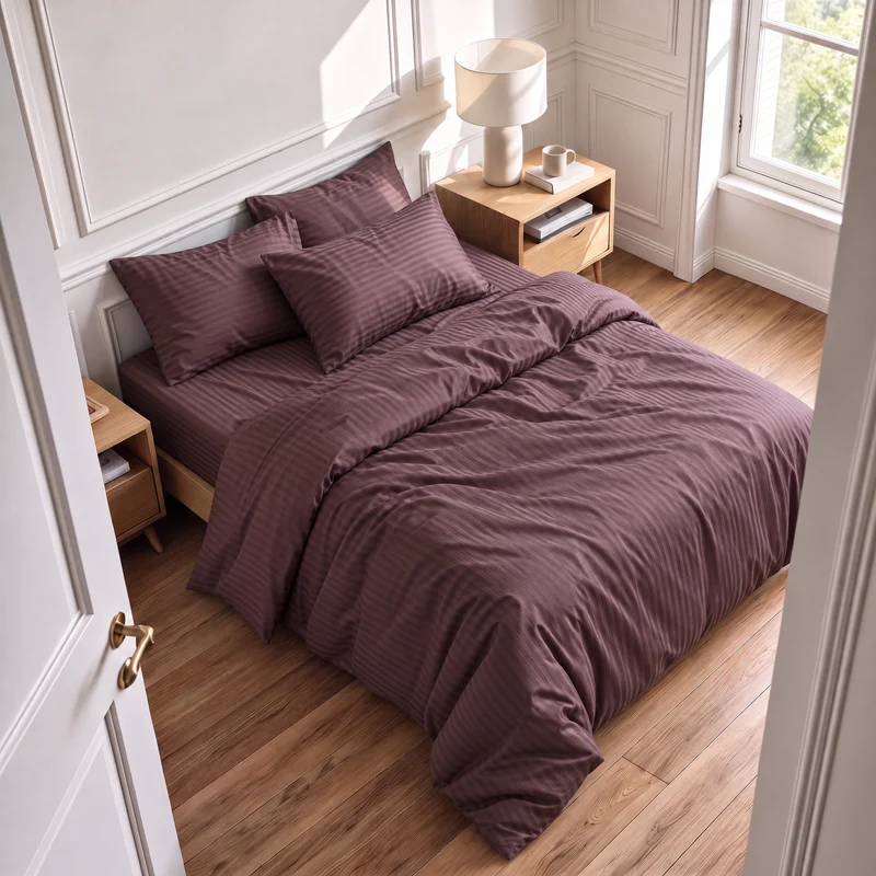 Parure de lit satin premium - Rayures satinées