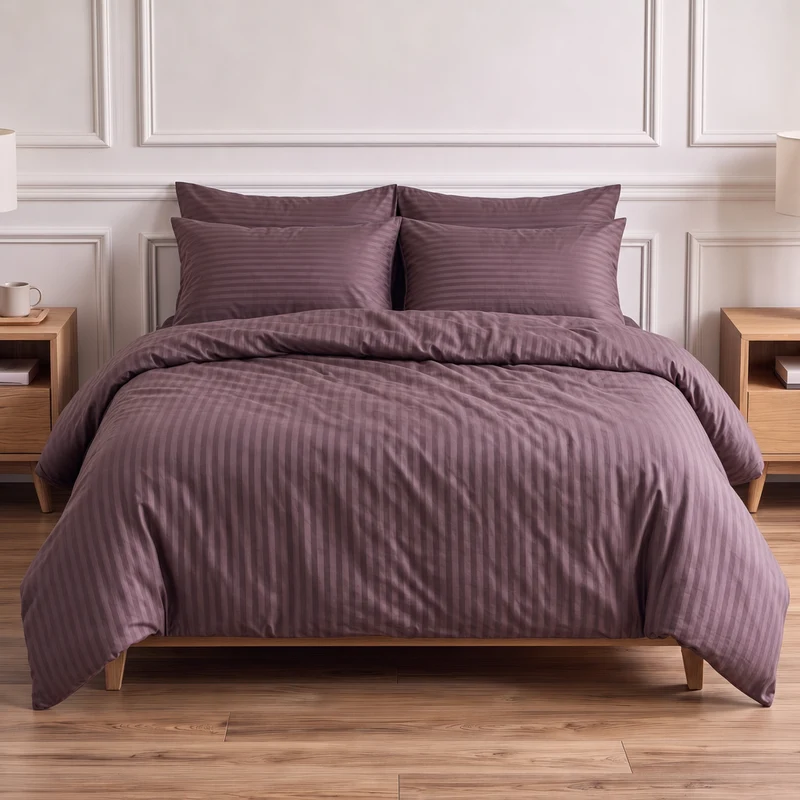 Parure de lit satin premium - Rayures satinées
