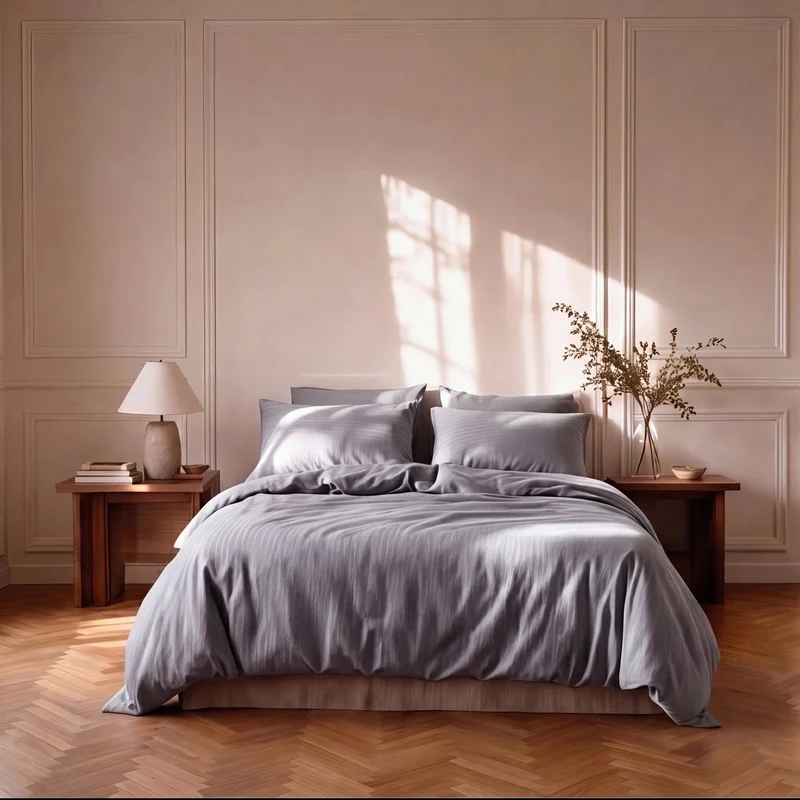 Housse de couette satin premium - Rayures satinées