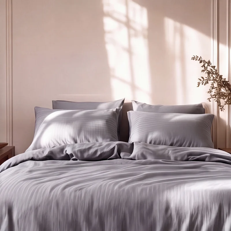 Parure de lit satin premium - Rayures satinées