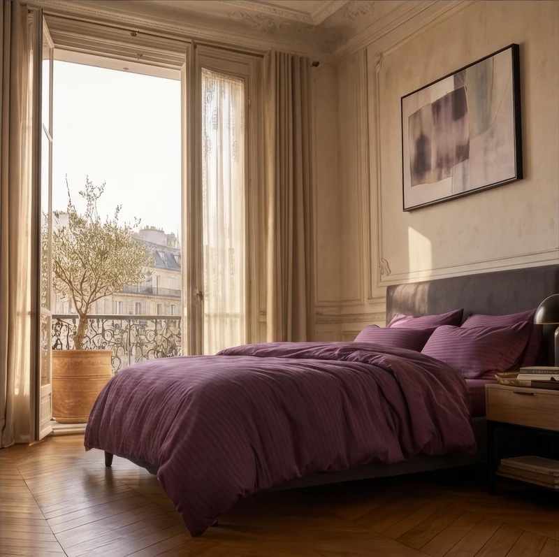 Parure de lit satin premium - Rayures satinées
