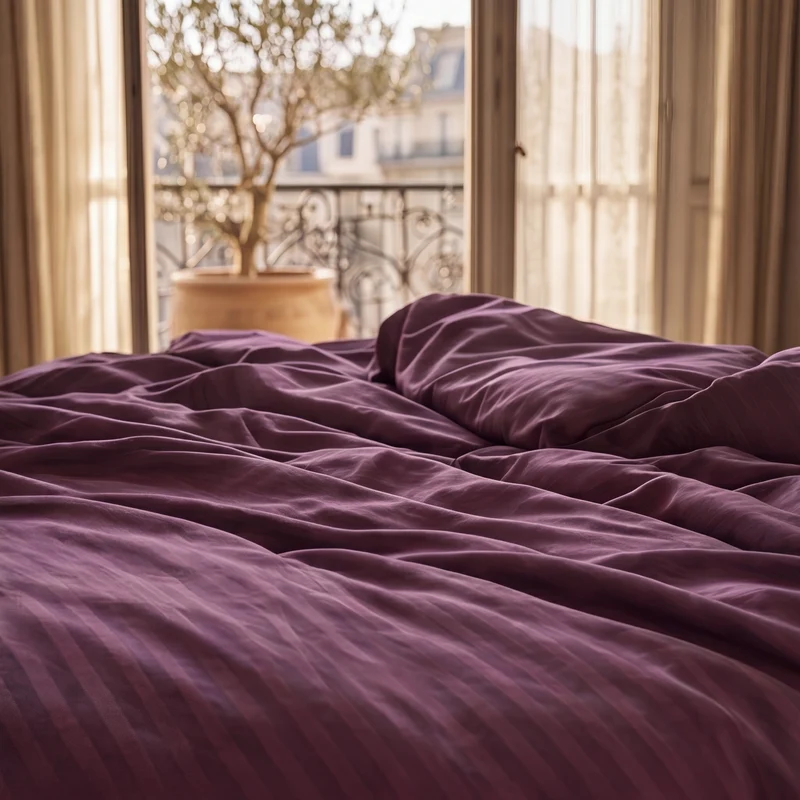 Parure de lit satin premium - Rayures satinées