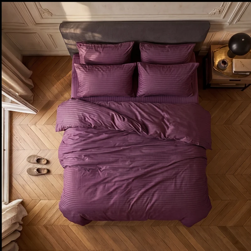 Parure de lit satin premium - Rayures satinées