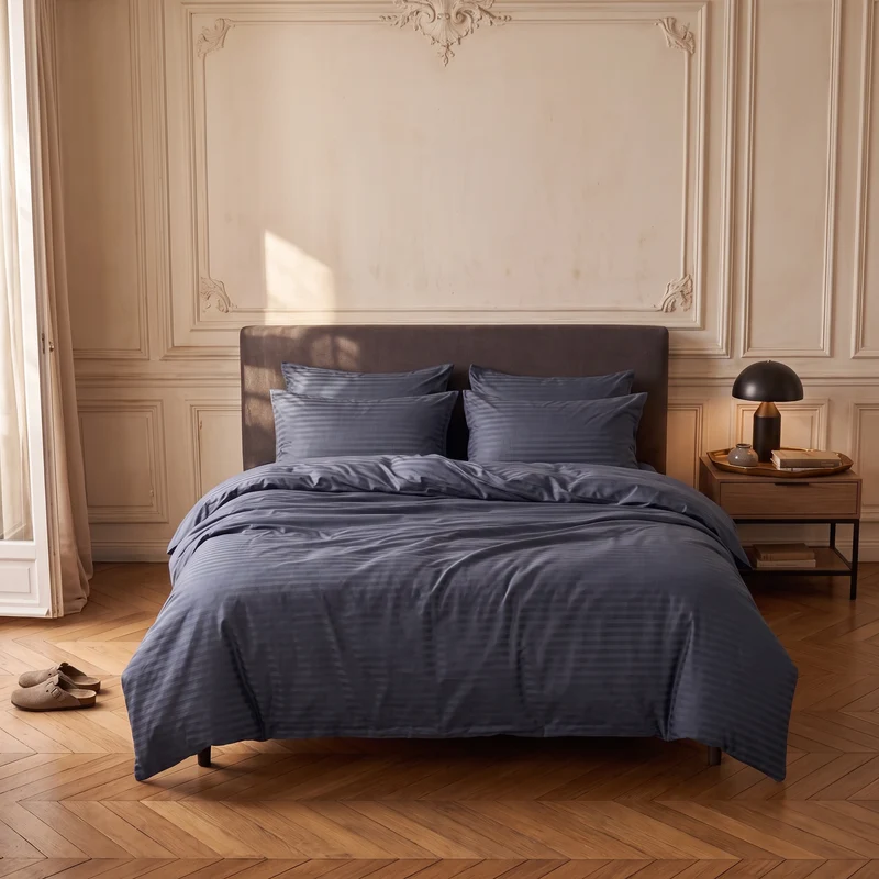 Parure de lit satin premium - Rayures satinées