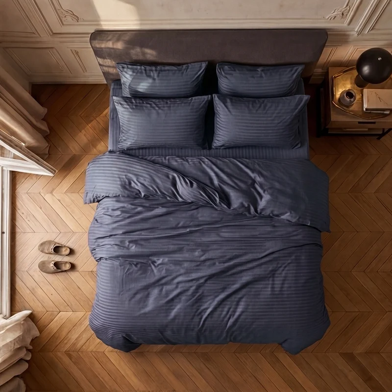 Parure de lit satin premium - Rayures satinées