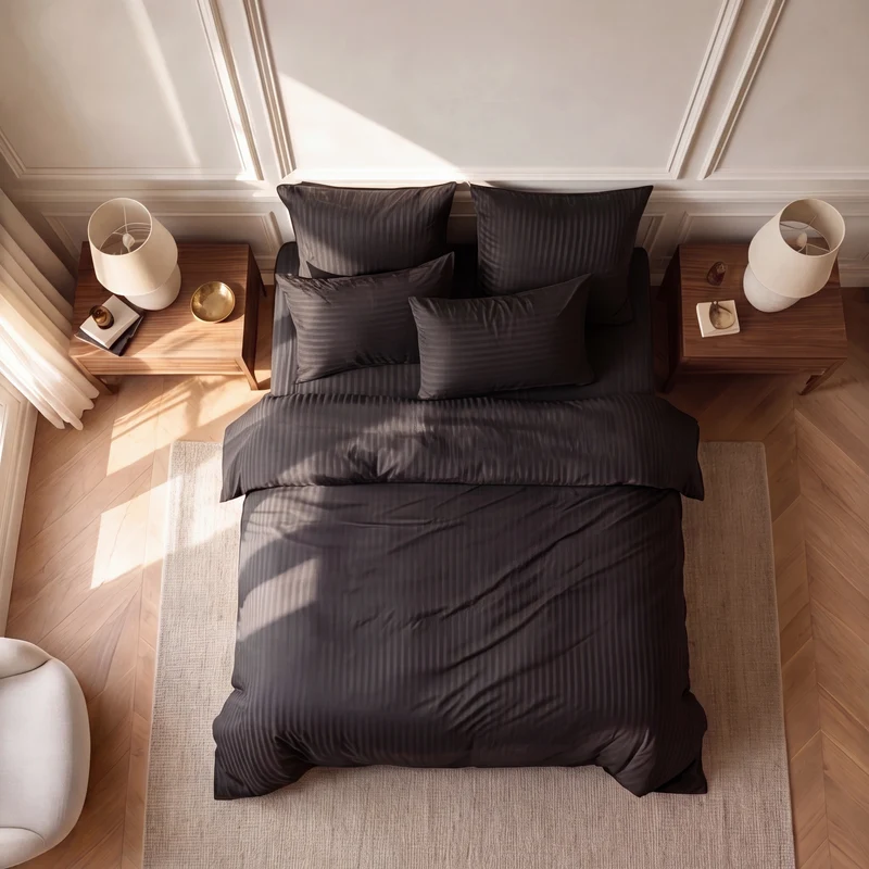 Parure de lit satin premium - Rayures satinées