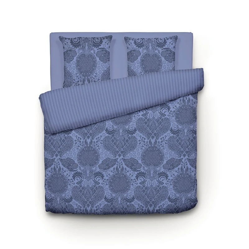 Housse de couette + taie(s) d'oreiller satin de coton - Arles bleu