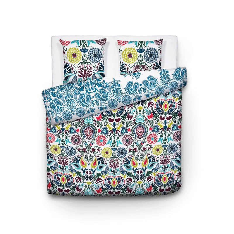 Housse de couette + taie(s) d'oreiller satin de coton - Love stories multicolor