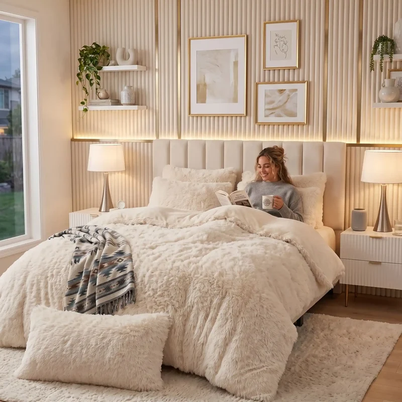 Parure de Lit 200x200 Peluche Sherpa 3 Pièces – Chaude & Ultra-Douce