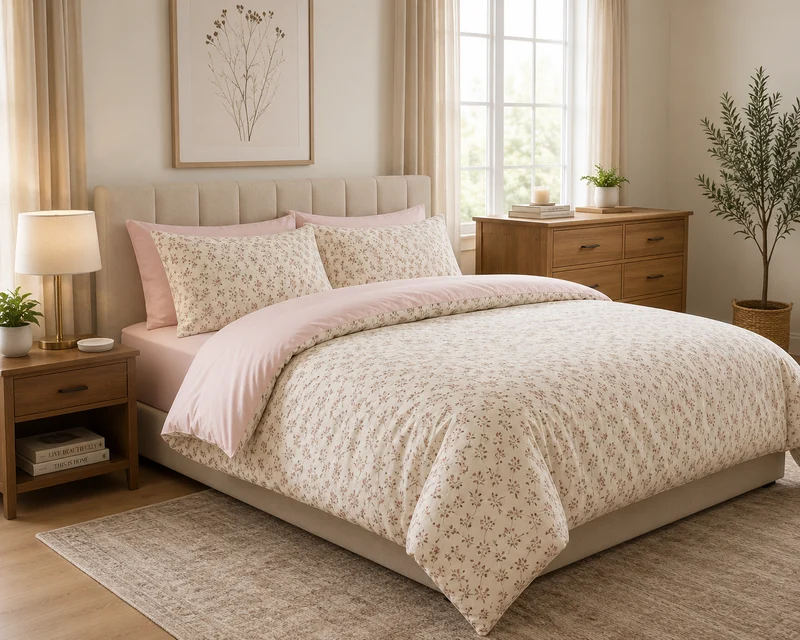 Housse de Couette Florale Cœur Rose 3 Pièces – 150x200
