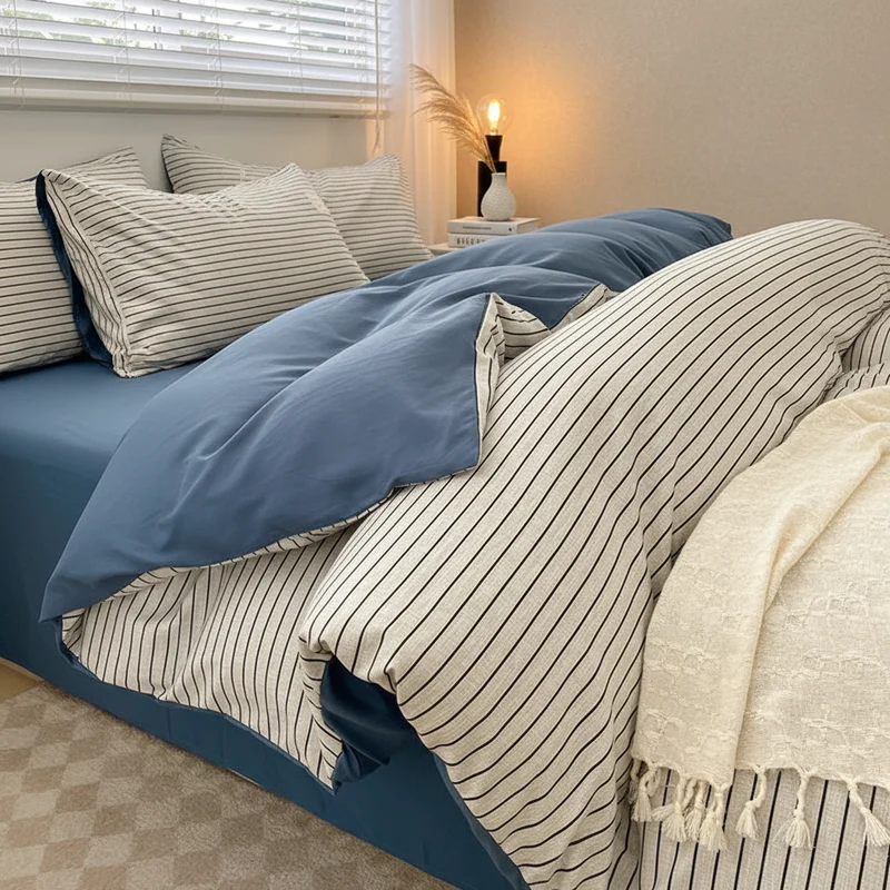 Housse de Couette Coton Lavé 600TC Nordique 3 Pièces – 4 Tailles