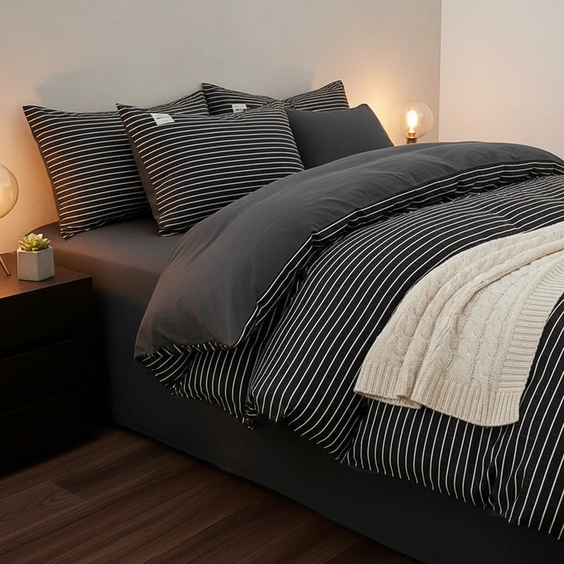 Housse de Couette Coton Lavé 600TC Nordique 3 Pièces – 4 Tailles