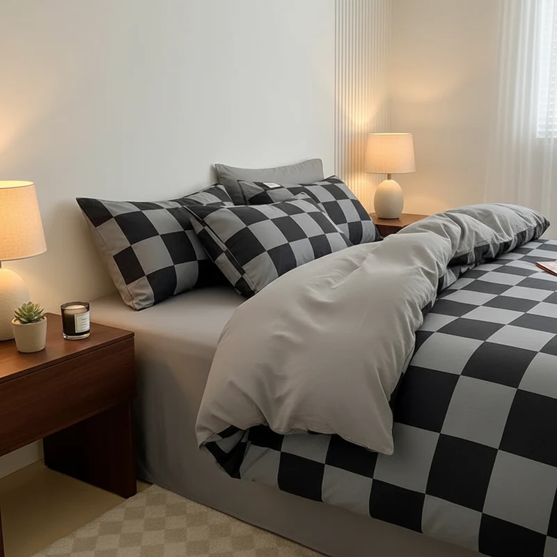 Housse de Couette Coton Lavé 600TC Nordique 3 Pièces – 4 Tailles