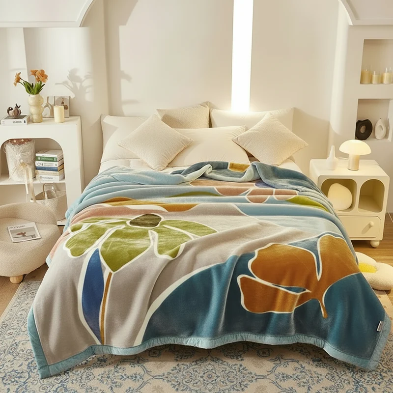 Couverture Lestée Raschel Imprimée – Hiver, Velours Doux