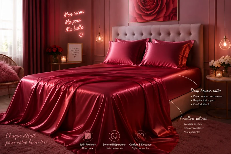 Drap Housse Satiné Ice Silk Effet Soie – 19 Couleurs