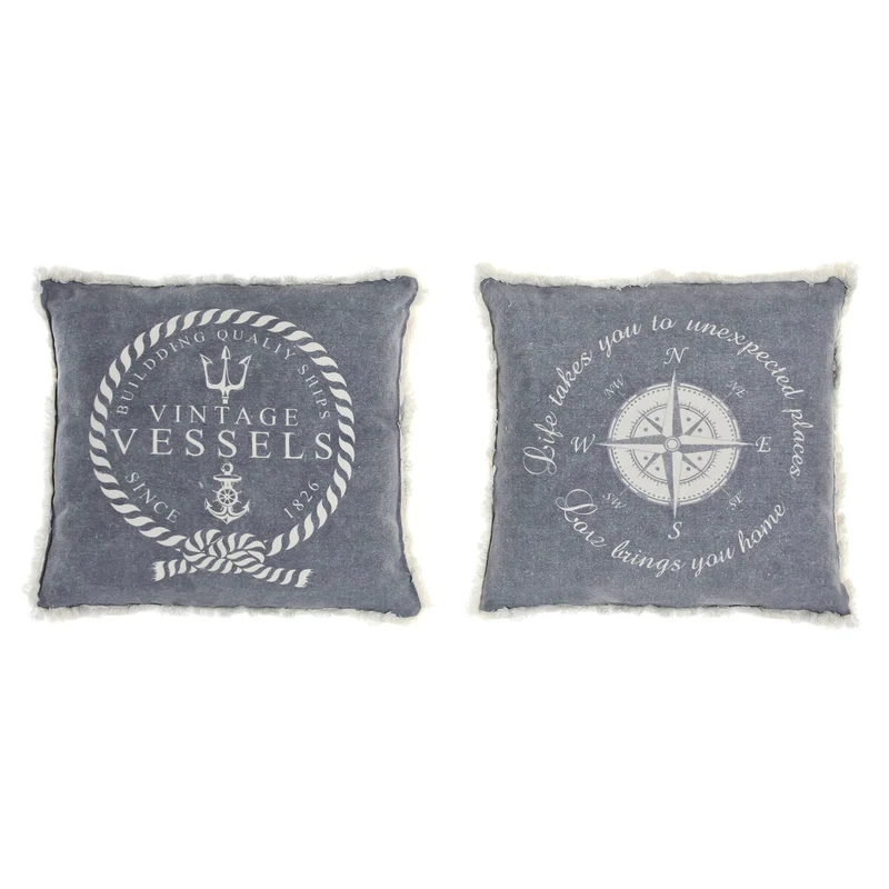 Coussin DKD Home Decor Bleu Blanc Frange méditerranéen Marin 45 x 10 x 45 cm (2 Unités)