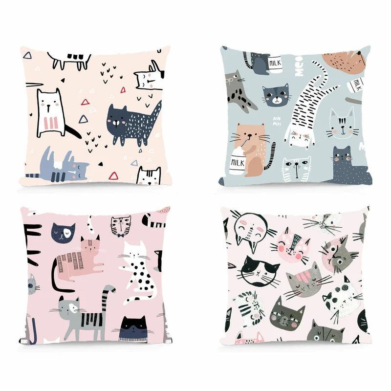 Coussin DKD Home Decor Polyester Multicouleur Microfibre Chats (40 x 10 x 40 cm) (4 Unités)