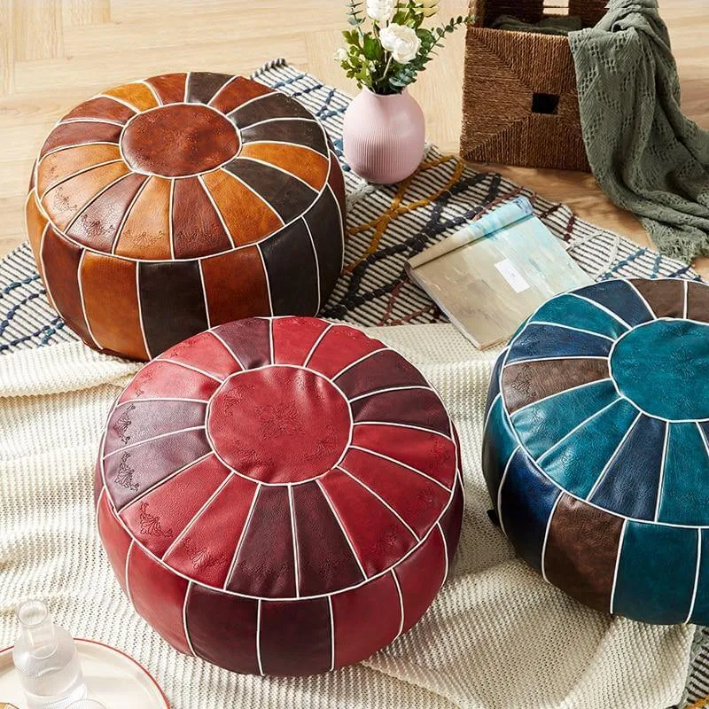 Pouf Marocain Cuir Rouge