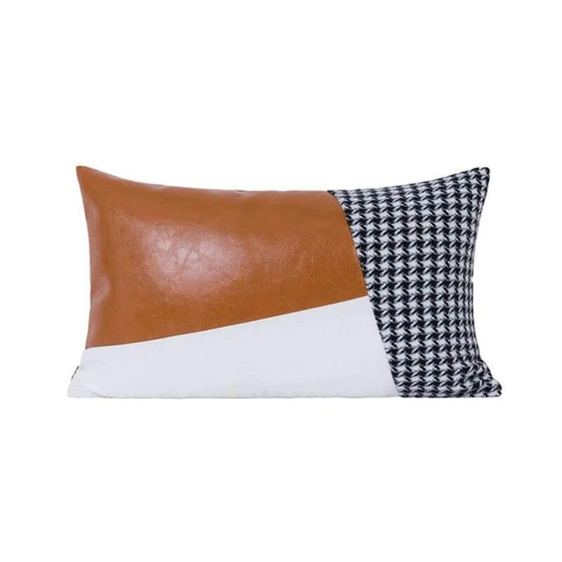 Coussin Simili Cuir Rectangulaire Blanc et Marron