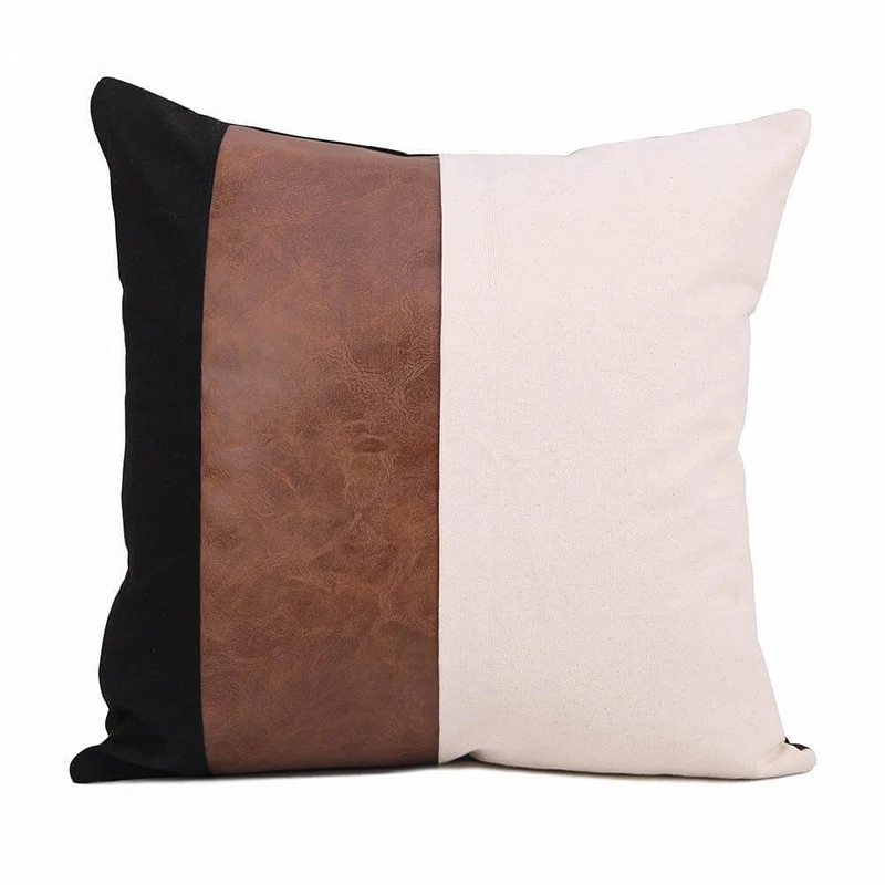 Coussin Simili Cuir Camel
