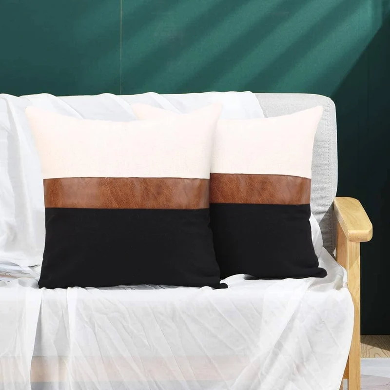 Coussin Simili Cuir Camel