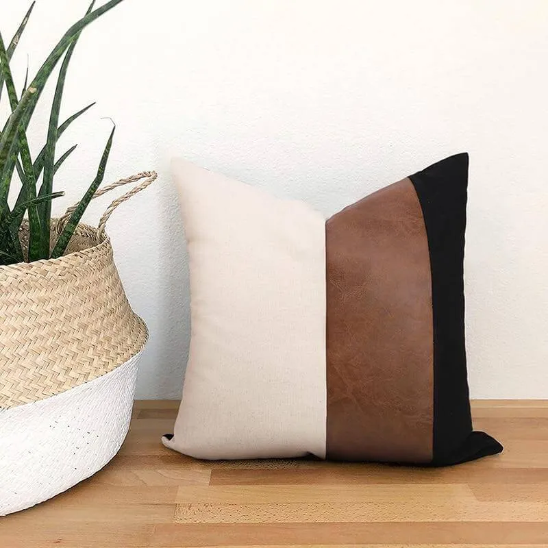 Coussin Simili Cuir Camel