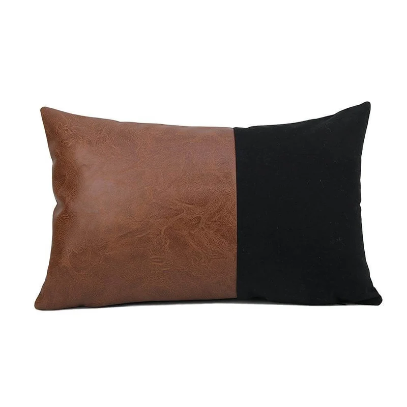 Coussin Simili Cuir Brun
