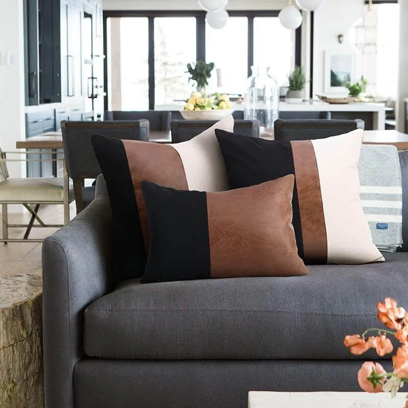 Coussin Simili Cuir Brun
