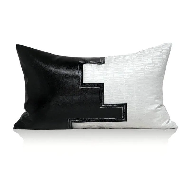 Coussin Simili Cuir Blanc et Noir