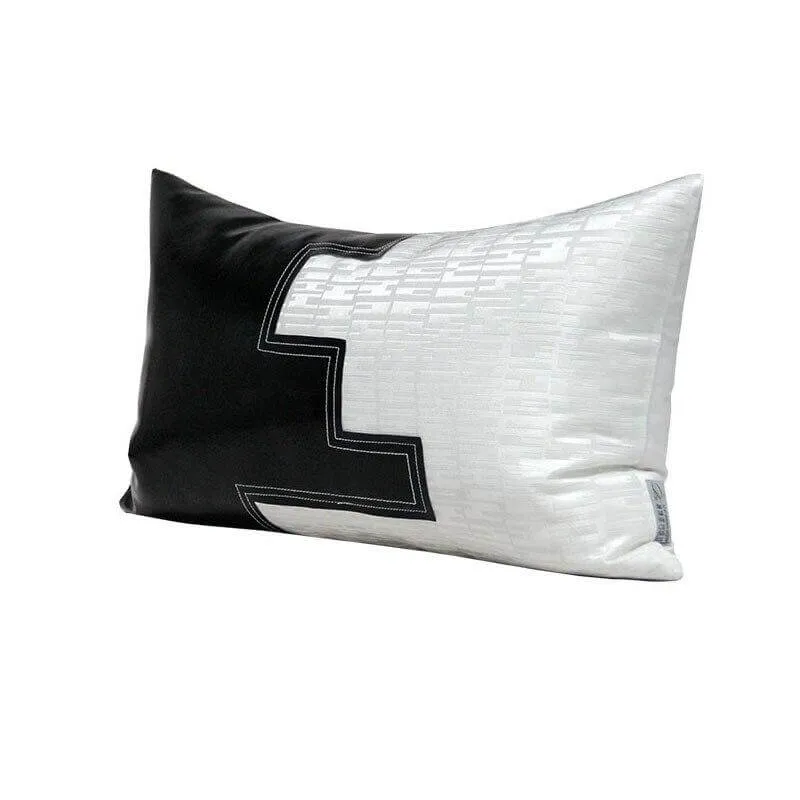 Coussin Simili Cuir Blanc et Noir