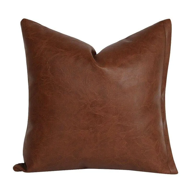 Coussin Simili Cuir Marron