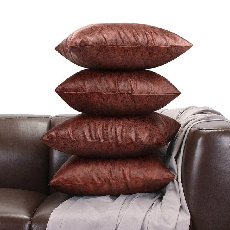Coussin Simili Cuir Marron