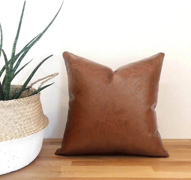 Coussin Simili Cuir Marron