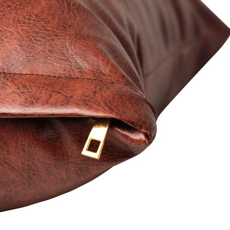 Coussin Simili Cuir Marron