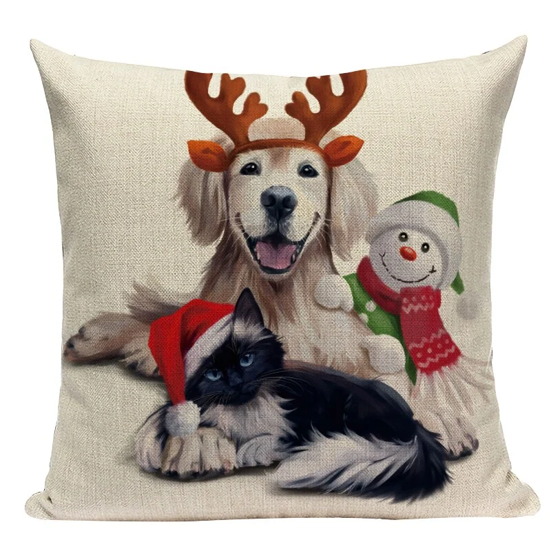Coussin Noël Chien et Chat